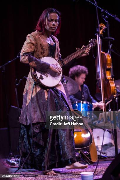 Singer/multi-instrumentalist Rhiannon Giddens performs at Neighborhood Theatre on September 30, 2017 in Charlotte, North Carolina.