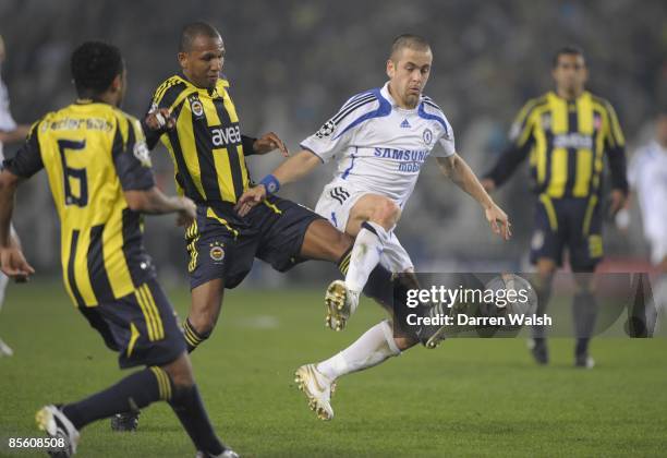 Chelsea's Joe Cole battles for the ball