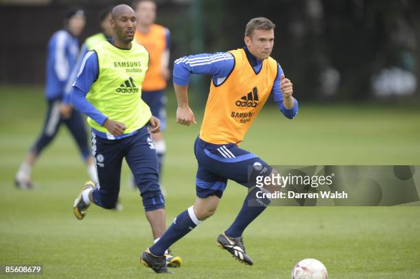 Chelsea's Nicolas Anelka and Andriy Shevchenko during training