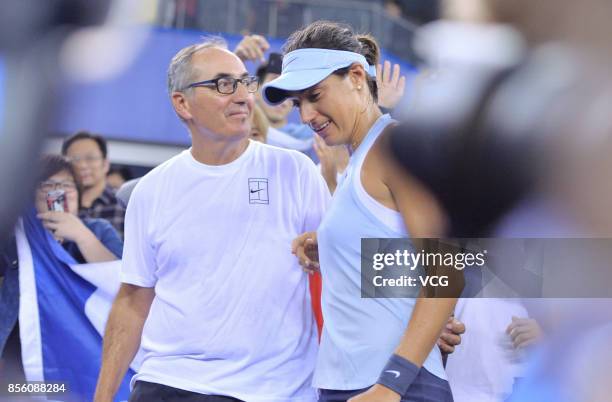 Caroline Garcia of France cerebrates after winning the ladies singles final against Ashleigh Barty of Australia on Day 7 of 2017 Dongfeng Motor Wuhan...