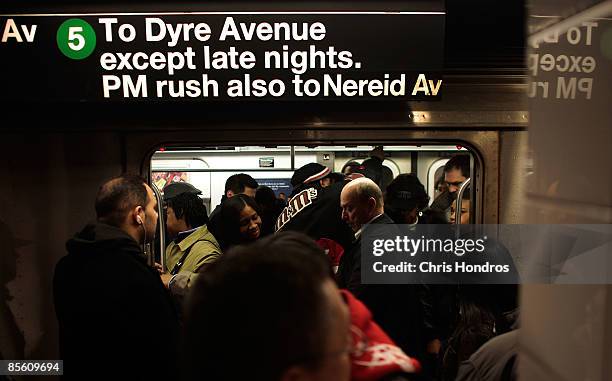 Subway riders crowd onto a train in Grand Central station March 25, 2009 in New York City. The Metropolitan Transportation Authority that controls...