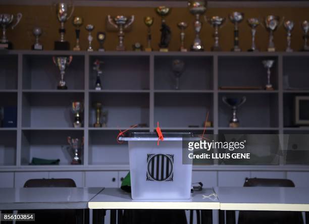 Picture shows a ballot-box in a polling station in Saria de Ter, on October 1 on the day of a referendum on independence for Catalonia banned by...