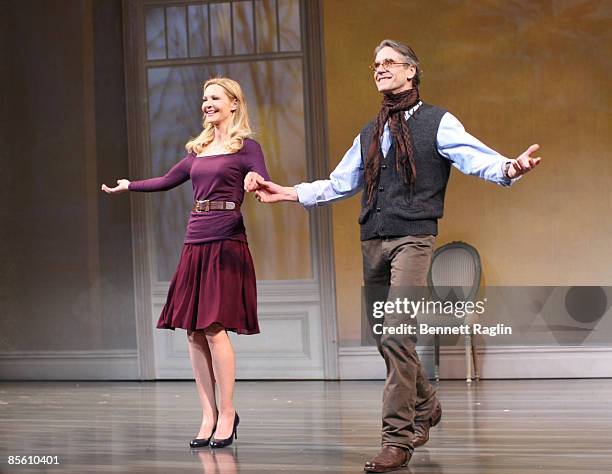 Actors Joan Allen and Jeremy Irons attend the opening night of "Impressionism" on Broadway at the Schoenfeld Theatre on March 24, 2009 in New York...