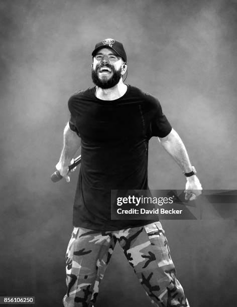 Recording artist Sam Hunt performs during the Route 91 Harvest country music festival at the Las Vegas Village on September 30, 2017 in Las Vegas,...