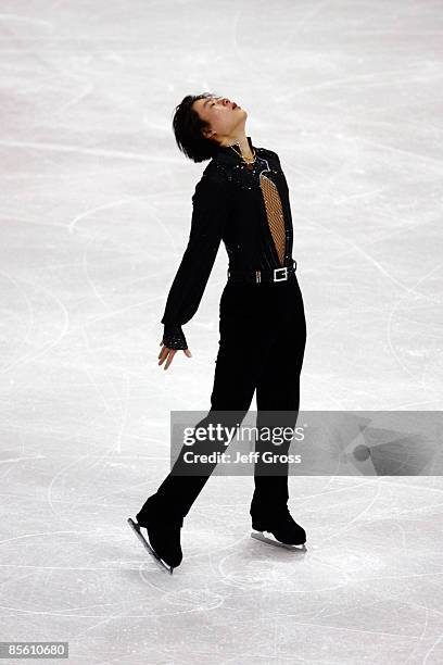 Jialiang Wu of China competes in the Men's Short Program during the 2009 ISU World Figure Skating Championships at Staples Center March 25, 2009 in...