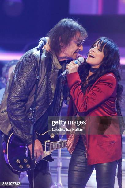 Dieter Birr , member of the band Puhdys performs with Rock Legenden and Nena during the tv show 'Willkommen bei Carmen Nebel' at TUI Arena on...