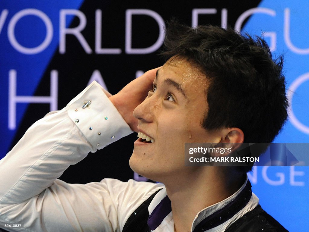 Canadian skater Patrick Chan reacts afte