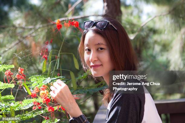 pretty girl enjoying nature - tagaytay stock pictures, royalty-free photos & images