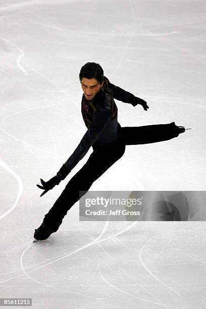 Evan Lysacek of the United States competes in the Men's Short Program during the 2009 ISU World Figure Skating Championships at Staples Center March...