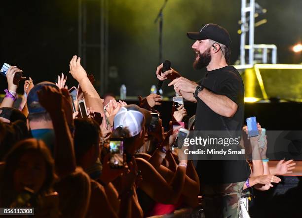 Recording artist Sam Hunt performs during the Route 91 Harvest country music festival at the Las Vegas Village on September 30, 2017 in Las Vegas,...