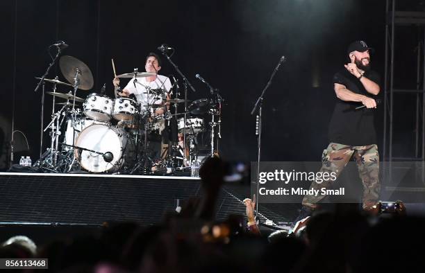 Recording artist Sam Hunt performs during the Route 91 Harvest country music festival at the Las Vegas Village on September 30, 2017 in Las Vegas,...