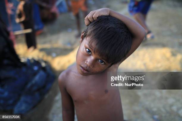 Coxs Bazar, Bangladesh. September 25, 2017. Rohingya refugee children seen at a refugee camp in Coxs Bazar, Bangladesh on September 25, 2017. Over...