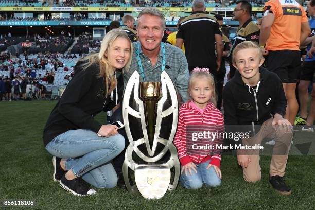 Panthers coach Garth Brennan poses with his family after winning the 2017 State Championship Final between the Penrith Panthers and Papua New Guinea...