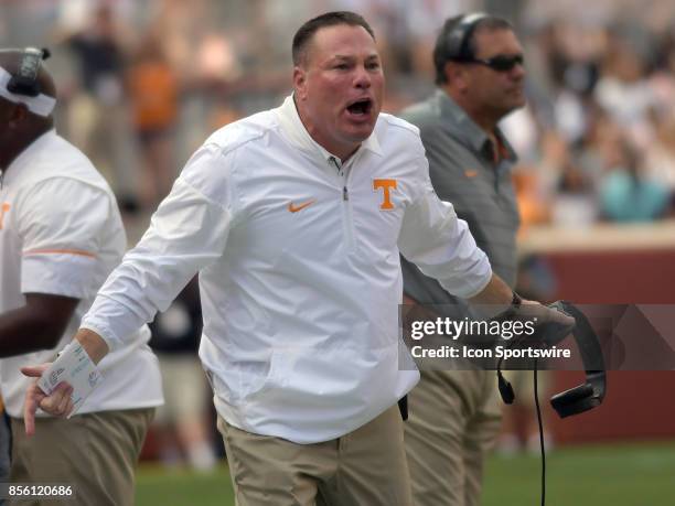 Tennessee Volunteers Head Coach Butch Jones shouts at the officials during the game between the Georgia Bulldogs and the Tennessee Volunteers on...