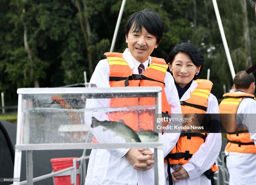 Japan's Prince Akishino visits salmon farm in southern Chile