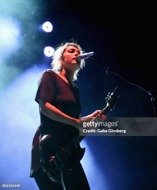 Singer/bassist Jenny Lee Lindberg of Warpaint performs at T-Mobile Arena on September 30, 2017 in Las Vegas, Nevada.