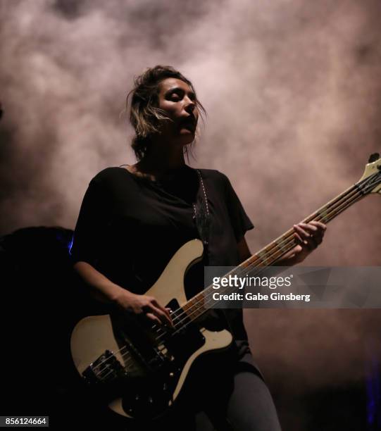 Singer/bassist Jenny Lee Lindberg of Warpaint performs at T-Mobile Arena on September 30, 2017 in Las Vegas, Nevada.