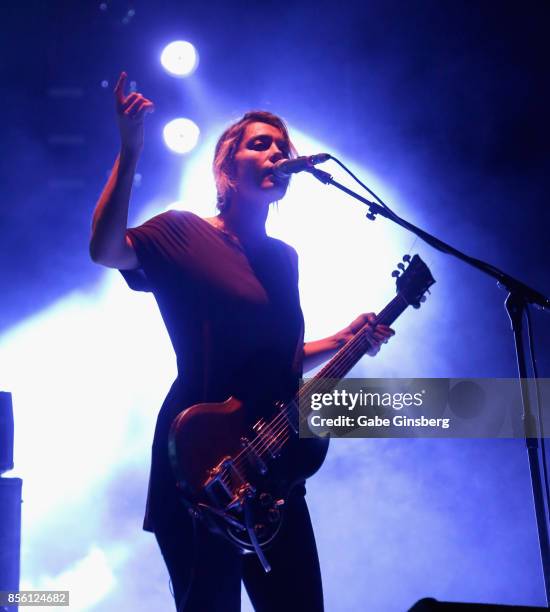 Singer/bassist Jenny Lee Lindberg of Warpaint performs at T-Mobile Arena on September 30, 2017 in Las Vegas, Nevada.