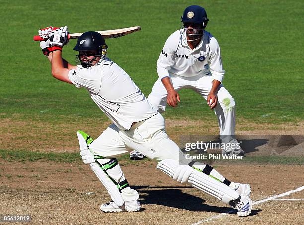 Jesse Ryder of New Zealand bats during day one of the second test match between New Zealand and India at McLean Park on March 26, 2009 in Napier, New...