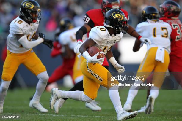 Grambling State Tigers wide receiver Joshua Mosley in action between the Clark Atlanta Panthers and Grambling State Tigers on September 30, 2017 at...