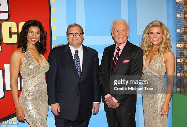 Gwendolyn Osborne, Drew Carey, Bob Barker and Rachel Reynolds attend the taping for "The Price Is Right" held at CBS Television Studios on March 25,...