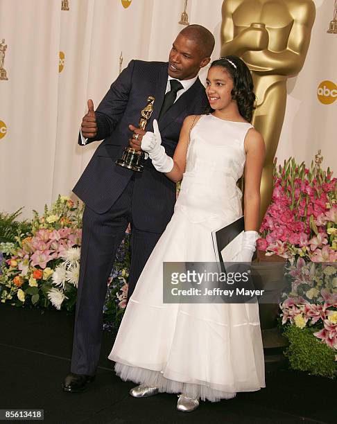 Jamie Foxx, winner Best Actor in a Leading Role for "Ray," with daughter Corinne Foxx