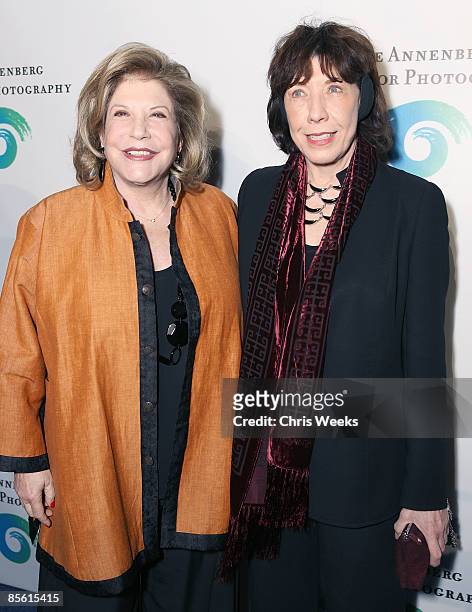 Trustee Wallis Annenberg and actress Lily Tomlin arrive at the launch of The Annenberg Space for Photography on March 25, 2009 in Los Angeles,...
