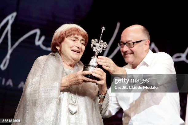 Agnes Varda receives the Donostia Award during 65th San Sebastian Film Festival on September 24, 2017 in San Sebastian, Spain.