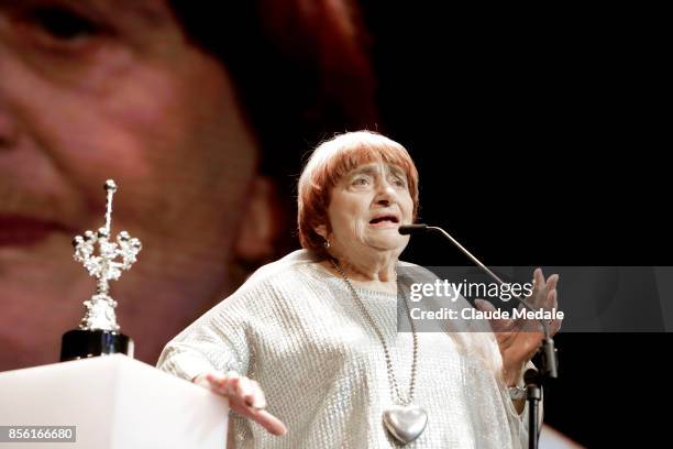 Agnes Varda receives the Donostia Award during 65th San Sebastian Film Festival on September 24, 2017 in San Sebastian, Spain.