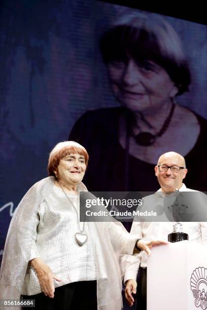 Agnes Varda receives the Donostia Award during 65th San Sebastian Film Festival on September 24, 2017 in San Sebastian, Spain.