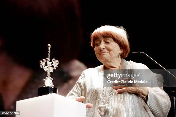 Agnes Varda receives the Donostia Award during 65th San Sebastian Film Festival on September 24, 2017 in San Sebastian, Spain.