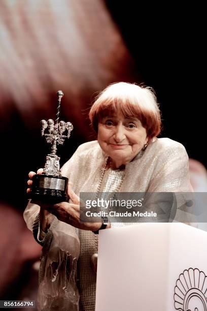 Agnes Varda receives the Donostia Award during 65th San Sebastian Film Festival on September 24, 2017 in San Sebastian, Spain.