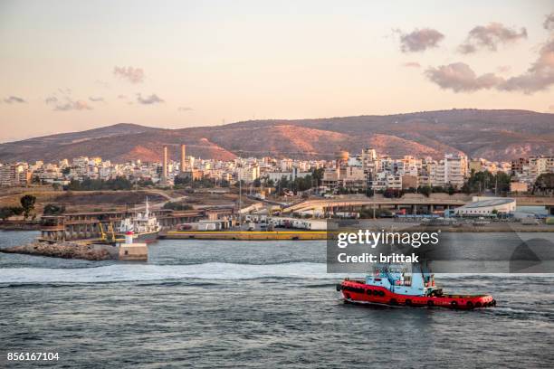 Pireus Greece With Boat Traffic At Sunrise High-Res Stock Photo