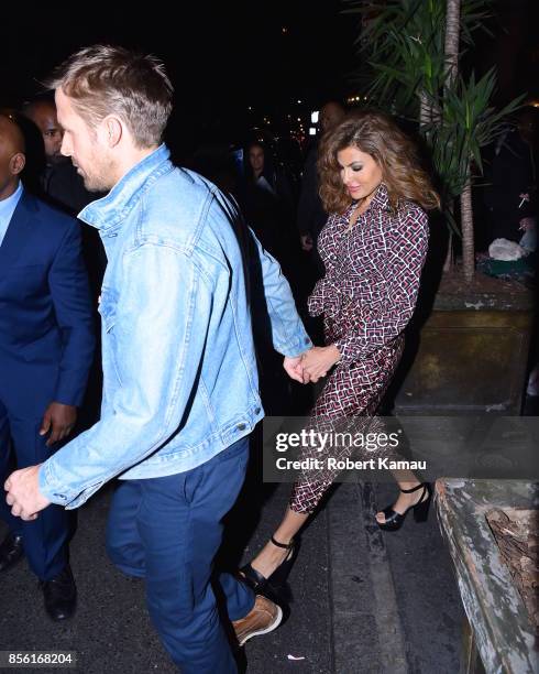 Ryan Gosling and Eva Mendes seen at Tao Restaurant for SNL after party on September 30, 2017 in New York City.