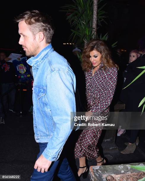 Ryan Gosling and Eva Mendes seen at Tao Restaurant for SNL after party on September 30, 2017 in New York City.