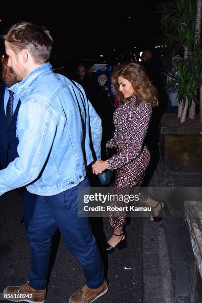 Ryan Gosling and Eva Mendes seen at Tao Restaurant for SNL after party on September 30, 2017 in New York City.