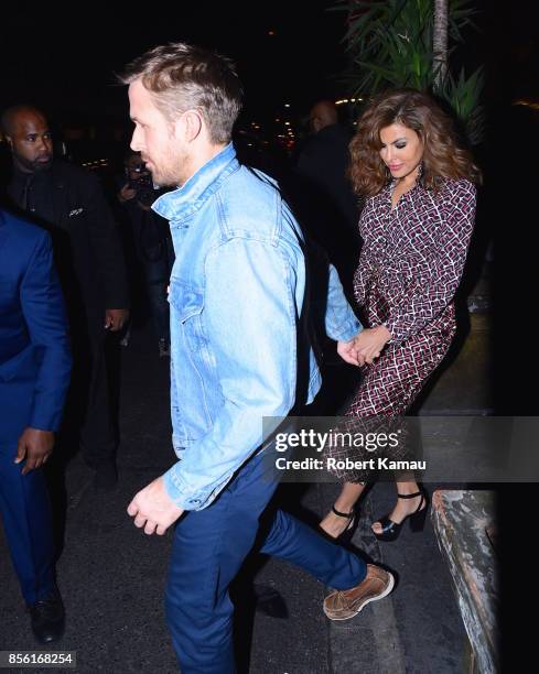 Ryan Gosling and Eva Mendes seen at Tao Restaurant for SNL after party on September 30, 2017 in New York City.