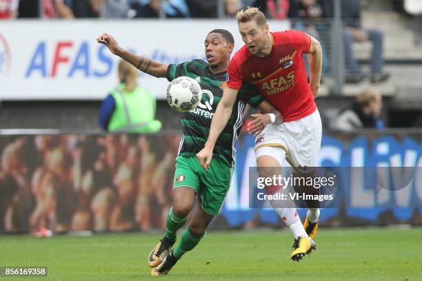 Jean Paul Boetius of Feyenoord, Rens van Eijden of AZ during the Dutch Eredivisie match between AZ Alkmaar and Feyenoord Rotterdam at AFAS stadium on...