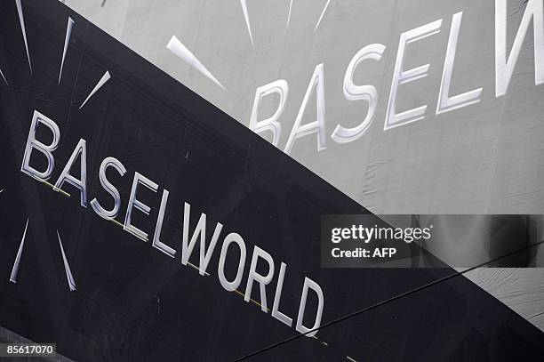 The logo of Baselworld is seen on a building at the Baselworld 2009 watch and jewellery show on March 26, 2009 in Basel. The glittering watch and...