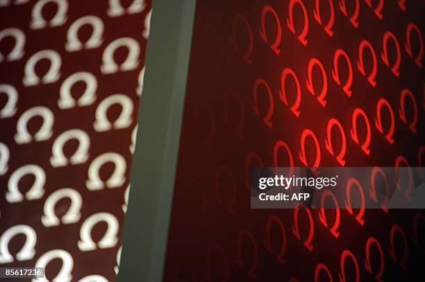 Omega's logo is pictured at the Baselworld 2009 watch and jewellery show on March 26, 2009 in Basel. The glittering watch and jewellery industry is...