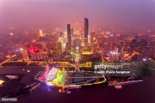 top view of the central business district of guangzhou city at dusk - dongguan stock pictures, royalty-free photos & images