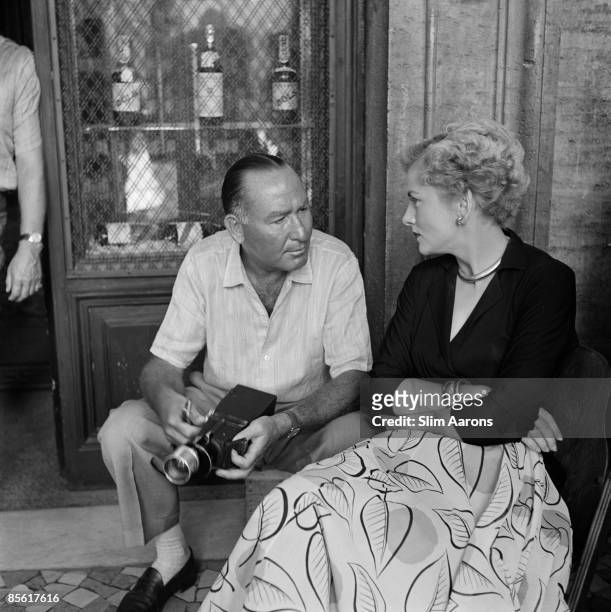 Director William Dieterle and actress Joan Fontaine in Italy, during the location filming of 'September Affair', August 1949.