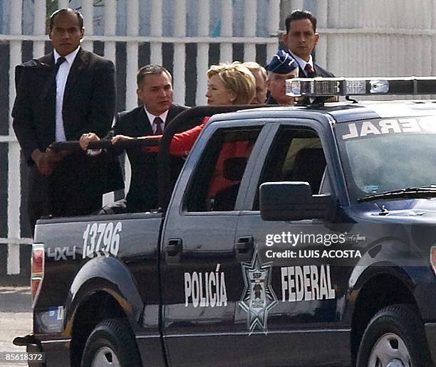 Secretary of State Hillary Clinton and the Secretary of the Federal Public Security Genaro Garcia Luna are transported in a van to visit the Center...