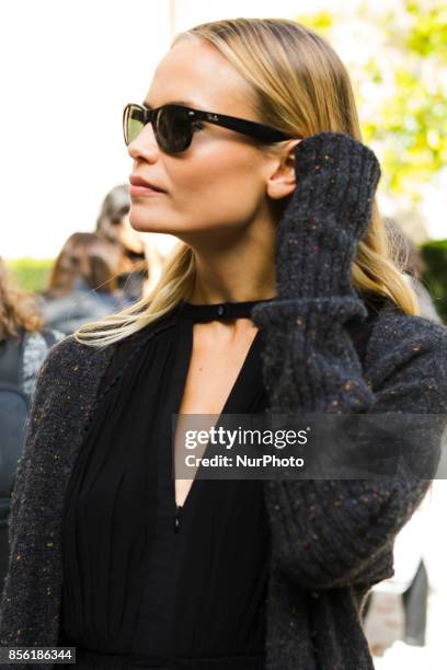 Natasha Poly seen during Paris Fashion Week Womenswear Spring/Summer 2018 on September 29, 2017 in Paris, France