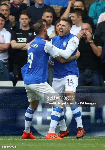Sheffield Wednesday's Gary Hooper celebrates scoring his side's first goal of the game during the Sky Bet Championship match at Hillsborough,...