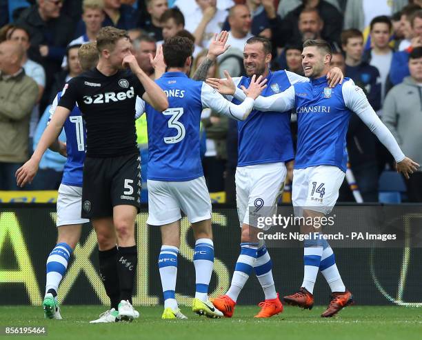 Sheffield Wednesday's Gary Hooper celebrates scoring his side's first goal of the game during the Sky Bet Championship match at Hillsborough,...