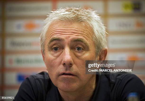 Dutch national team soccer coach Bert van Marwijk gives a press conference on March 26 2009, ahead of next Saturday's football match against...