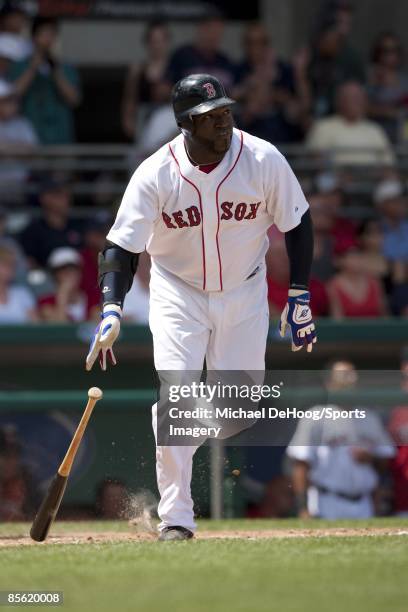 David Ortiz of the Boston Red Sox bats during a spring training game against the Philadelphia Phillies at City of Palms Park on March 22, 2009 in...