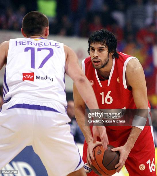 Giorgos Printezis, #16 of Olympiacos in action during the Play off Game 2 Olympiacos Piraeus v Real Madrid on March 26, 2009 at the Peace And...