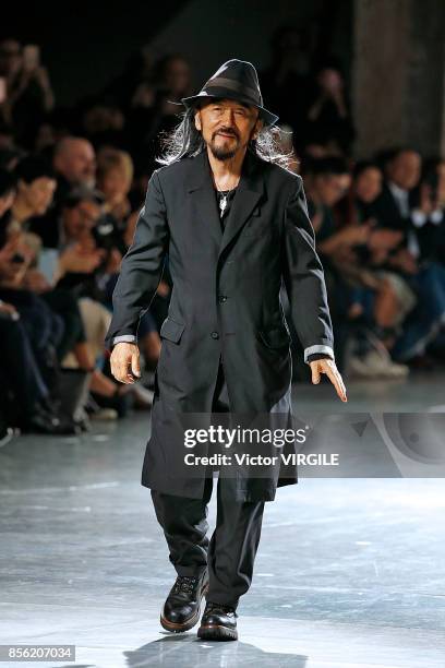 Fashion designer Yohji Yamamoto walks the runway during the Yohji Yamamoto Ready to Wear Spring/Summer 2018 fashion show as part of the Paris Fashion...